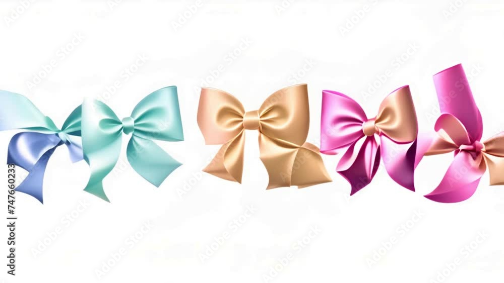 Poster Three Different Colored Bows on a White Background Generative AI