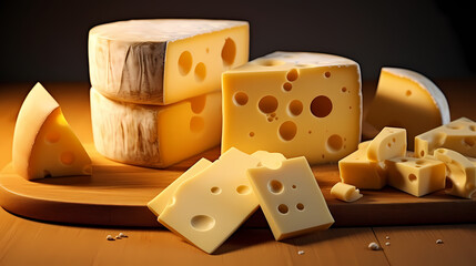 Delicious cheese on the background, yellow cheese on the table