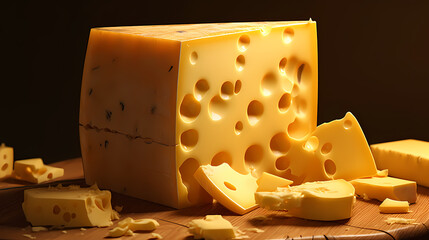 Delicious cheese on the background, yellow cheese on the table