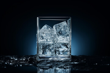 Visualize a single, perfectly clear ice cube suspended in a pristine glass of water, embodying the essence of minimalist refreshment.