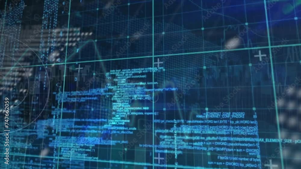 Poster animation of financial data processing over world map