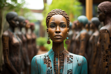A garden filled with sculptures of diverse individuals standing tall and proud, each one a testament to the beauty and resilience of gender diversity in the human experience.