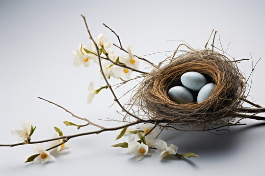 Picture the soft curve of a robin's egg nestled in a nest of twigs, embodying the quiet anticipation and new beginnings of spring in minimalist form.