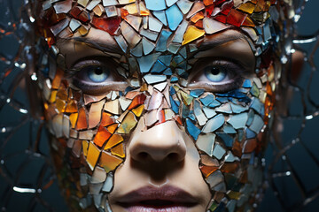 A mosaic of shattered glass pieces coming together to form a beautiful stained glass window, symbolizing the complexity and resilience of gender diversity.