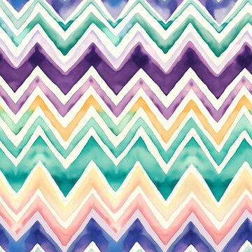 Colorful geometric zig zag chevron seamless pattern. Zigzag ethnic ornament. Watercolor background for design card, banner, poster, wallpaper, print paper, textile, fabric