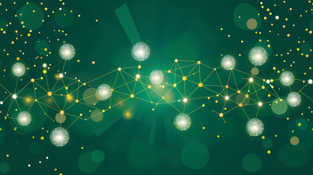 Abstract Network Connections on Dark Green Background With Particles