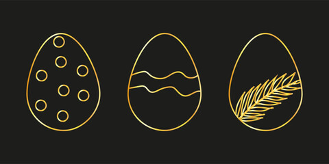 Easter banner design for Social Media web packaging and advertising. Gold elements black background. Easter eggs. Vector illustration.
