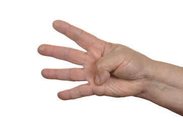 hand of an adult old woman showing a symbol