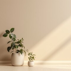 Beige wall background with a simple and elegant plant frame