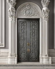 detail of a Large decorative wooden doors