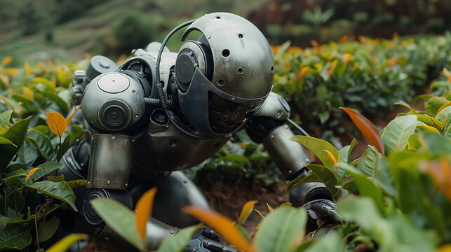 Robot harvesting tea on a plantation