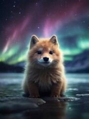 cute puppy aurora background