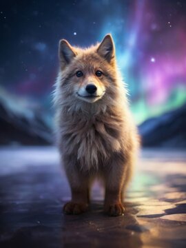 cute puppy aurora background