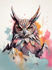 owl and mountain pastel color