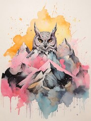 owl and mountain pastel color