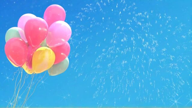 hot air balloons and fireworks. cartoon or anime style. seamless looping 4K video animation