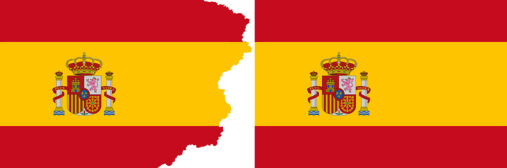 Spain flags vector. Standard flag and with torn edges