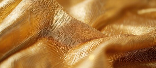 This close-up photograph showcases a textured gold fabric, resembling the color of golden sand,...