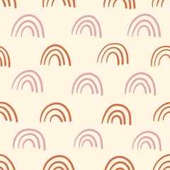 Bohemian baby seamless pattern. Cute baby boho seamless pattern with simple rainbows. Soft colors surface design for kids fabric and nursery decor. Gender neutral design. Vector Illustration