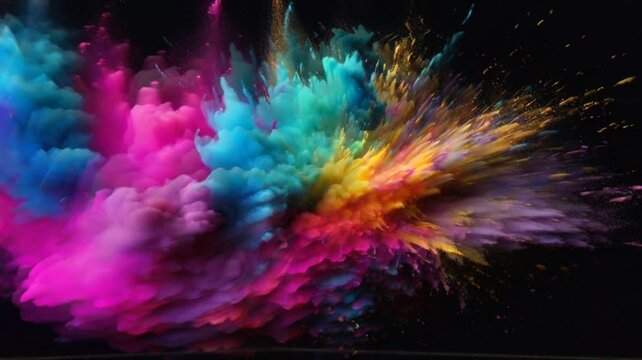 abstract splash watercolor hand drawn on dark background. Fantasy sky with colorfull smokes. Seamless and infinity looping video animation background