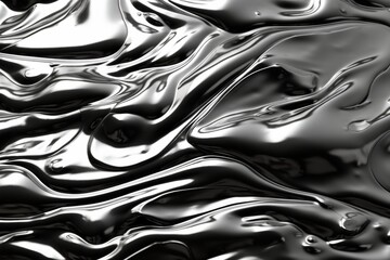 Chrome or mercury contrast black and white fluid wave texture with volumetric effect