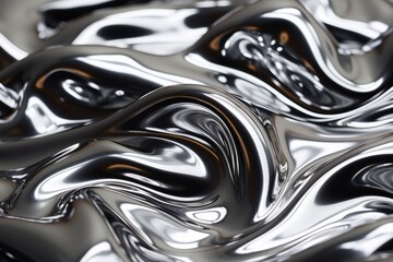 Chrome or mercury contrast black and white fluid wave texture with volumetric effect - obrazy, fototapety, plakaty