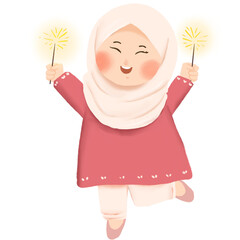 Girl play with fireworks