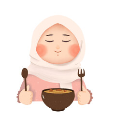 Illustration of girl eats