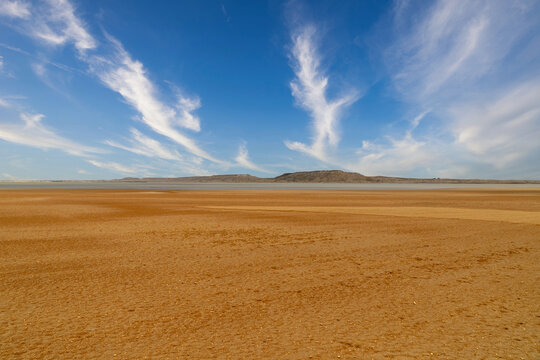 Beautiful desert landscape with blue sky at Cabo de Vela. La Guajira, Colombia.