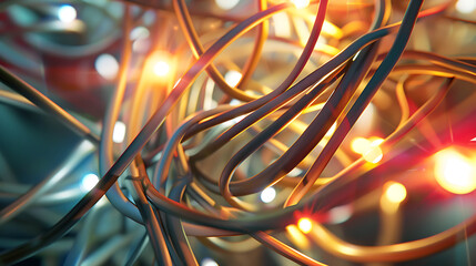 Electrical background with wires and cables intertwined in a neat and organized pattern - obrazy, fototapety, plakaty