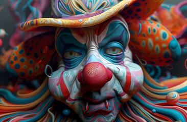 Gruseliger Clown schaut in die Kamera, Konzept Horror, Verkleidung - obrazy, fototapety, plakaty