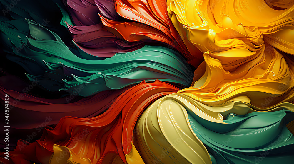 Poster abstract color waves in motion. an abstract digital art piece featuring vibrant waves of color, perf