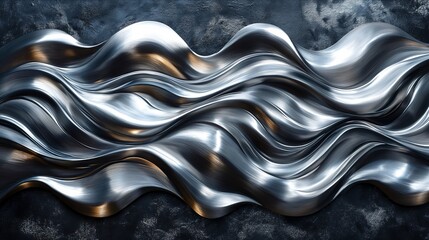 Abstract silver black acrylic painted fluted 3d painting texture luxury background banner on canvas - Silver waves swirls. Decor concept. Wallpaper concept. Art concept. 3d concept.