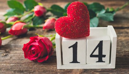 Kalender Date 14 February Valentine and rotes Herz