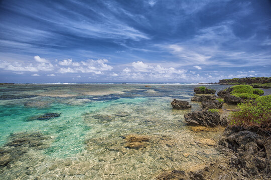 The shallow tide pools near Inarajan, Guam with it's jagged lava coastline