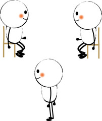 座る・立つ・横の可愛い棒人間のポーズイラスト