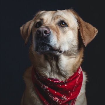 Dog wearing a red bandana, beautiful photograph of a dog, pet