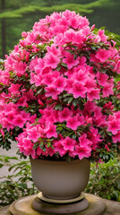 Splendid Bloom of Azalea Plant: A Lively Burst of Pink Amidst Lush Green Foliage