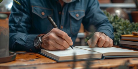 person writing on a book