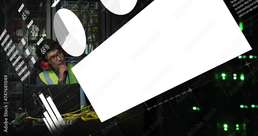 Aufkleber animation of data processing over african american male it engineer by computer servers