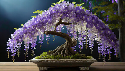 Drzewko bonsai , fioletowe kwiaty - obrazy, fototapety, plakaty