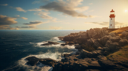 Fototapeta na wymiar A charming lighthouse overlooking the rocky cliffs
