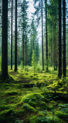 A peaceful forest setting with no visible signs of human presence or activity.