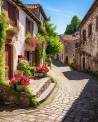 Fototapeta na wymiar A charming village with cobblestone streets