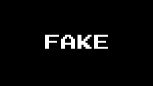 Fake text animation with a glitch effect. Cyberpunk text with an old TV distortion effect. Retro, vintage 8-bit game style.