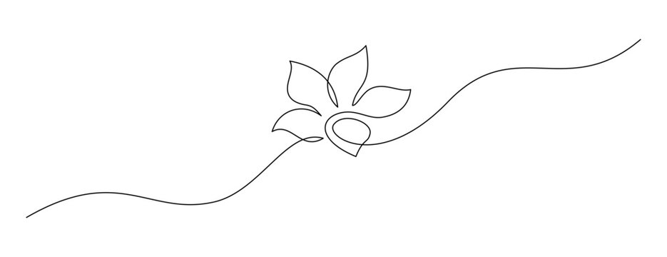 One continuous line drawing of Plumeria flower. Frangipani blossom with petals for floral tattoo in simple linear style. Plant jasmine for wedding in Editable stroke. Doodle vector illustration