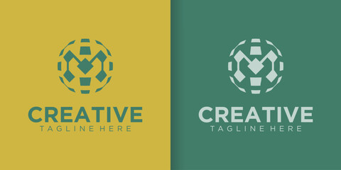 Abstract initial M letter inspiration logo with technology style and gradient colors