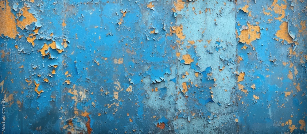Poster the contrasting blue hues and flaky rust textures create a captivating abstract background on a meta