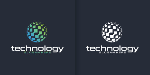 collection of technology logo design templates for business. World icon.