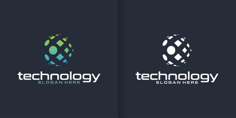 modern digital technology, data globe technology logo design inspiration template